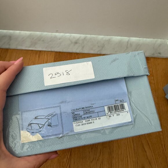 NWT Prada Platform Sandals Metallic Silver Saffiano Leather Crisscross Strap - Picture 3 of 11